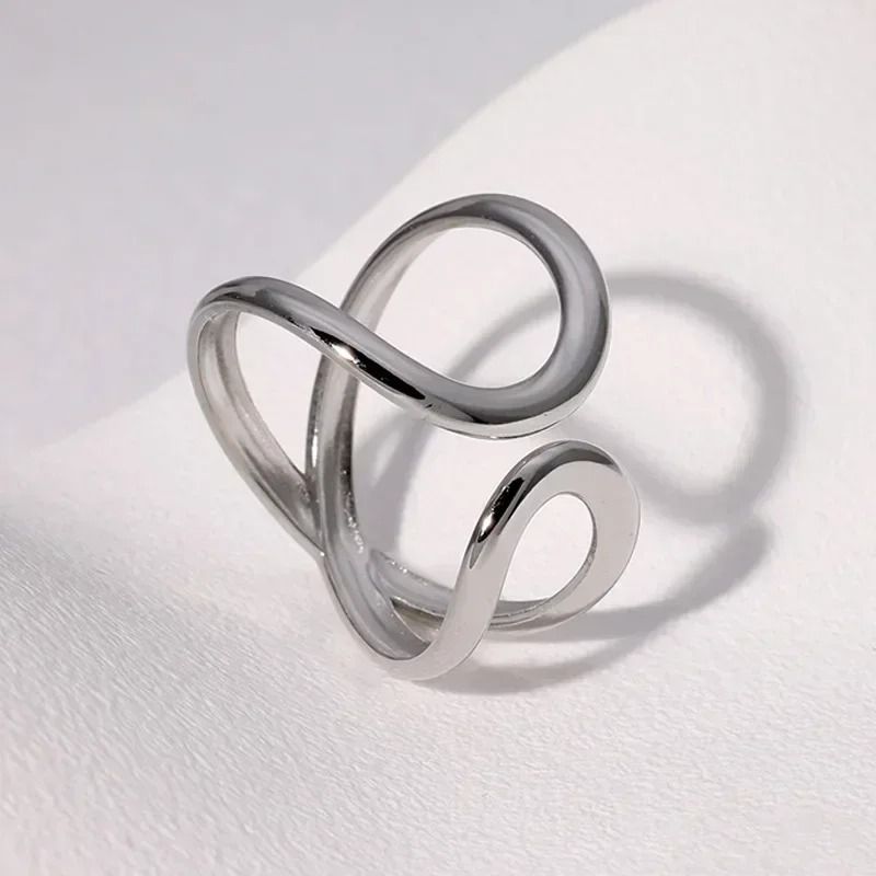 Abstract Infinity Swirl Adjustable Ring Minimalist Gold Open Band