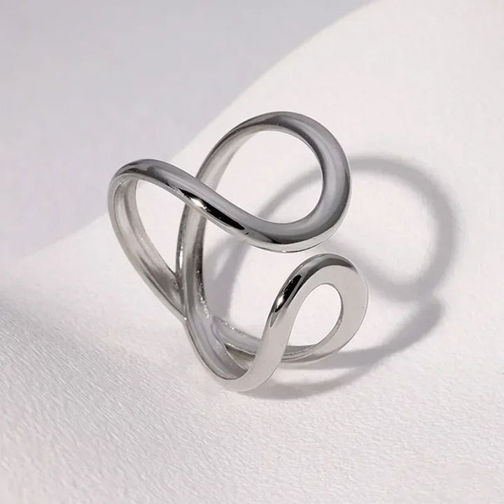 Abstract Infinity Swirl Adjustable Ring Minimalist Gold Open Band – The Colourful Aura
