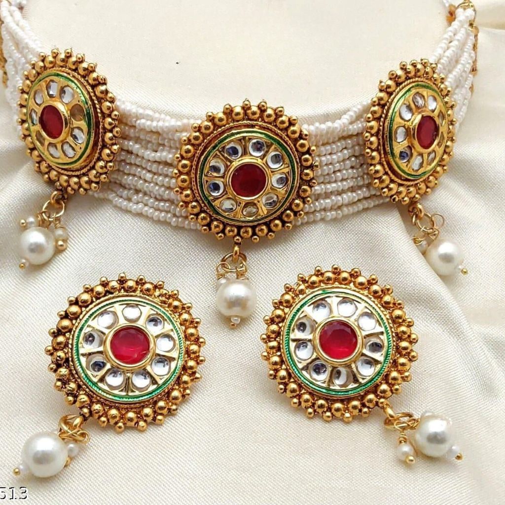Multi-Strand Ethnic Pearl Red Stone Victorian Bridal Diana Set