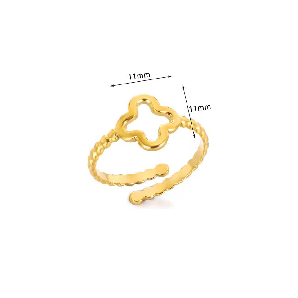 Lucky Clover Adjustable Statement Gold/Silver Ring (Close-up Detail) | The Colourful Aura