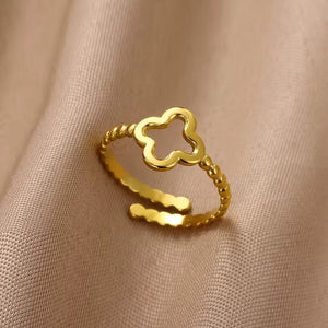 Lucky Clover Adjustable Statement Gold/Silver Ring (Close-up Detail) | The Colourful Aura