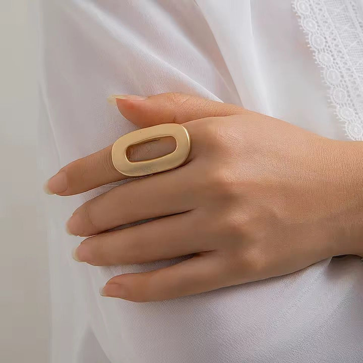 Oval Cut Adjustable Ring Open Statement Band (Gold/Silver) (Close-up Detail) | The Colourful Aura