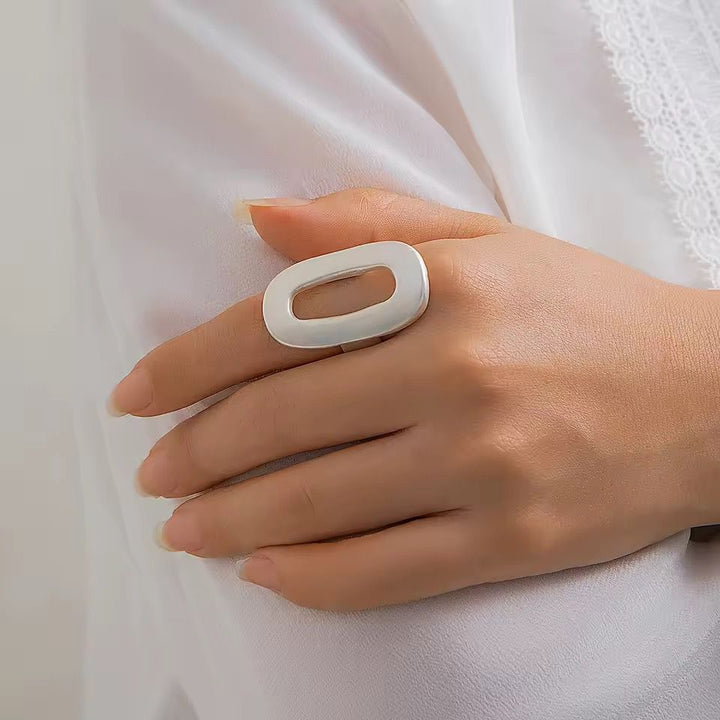 Oval Cut Adjustable Ring Open Statement Band (Gold/Silver) (Close-up Detail) | The Colourful Aura