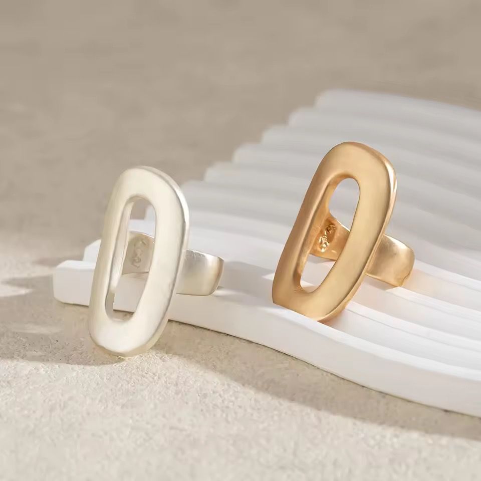 Oval Cut Adjustable Ring Open Statement Band (Gold/Silver)