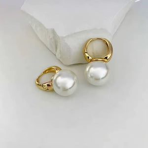 Gold Hoop Pearl Drop Earrings (Close-up Detail) | The Colourful Aura