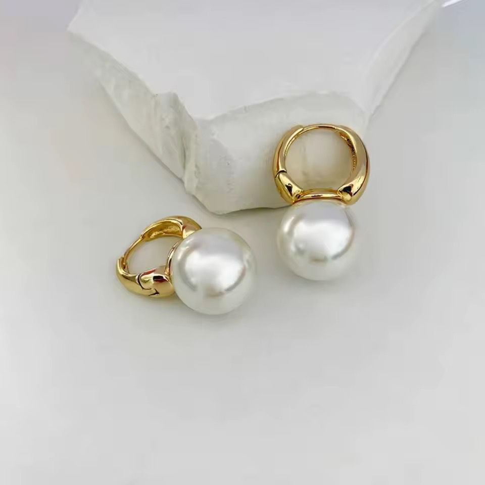 Gold Hoop Pearl Drop Earrings (Close-up Detail) | The Colourful Aura