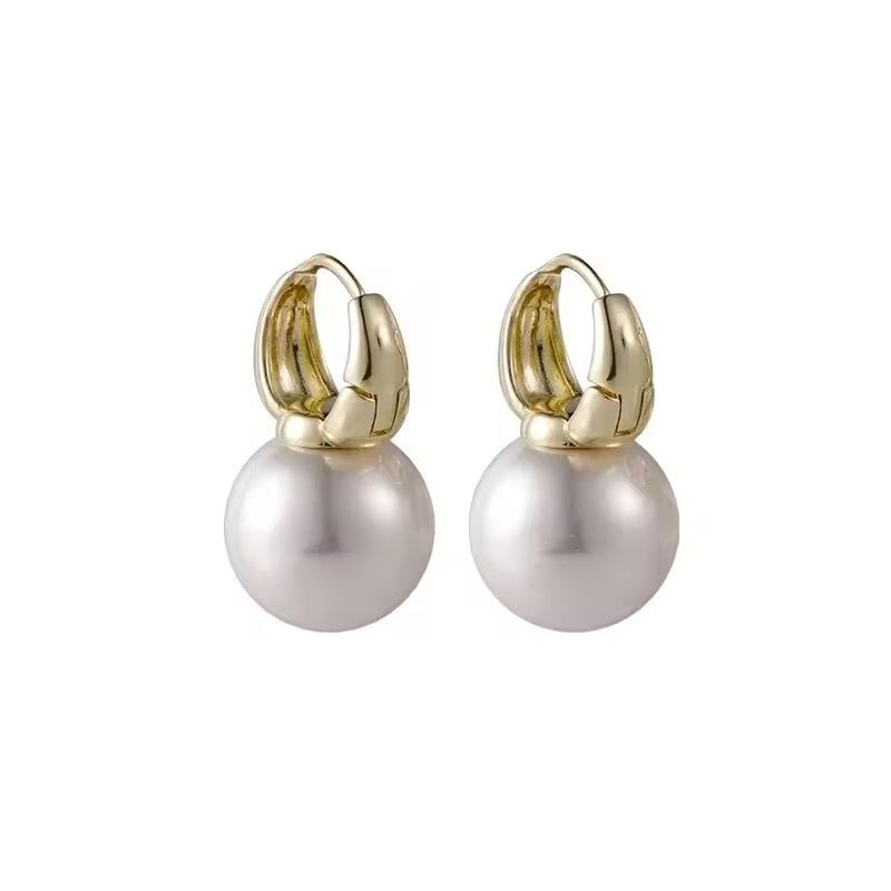 Gold Hoop Pearl Drop Earrings (Close-up Detail) | The Colourful Aura