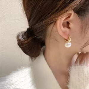 Gold Hoop Pearl Drop Earrings (Close-up Detail) | The Colourful Aura
