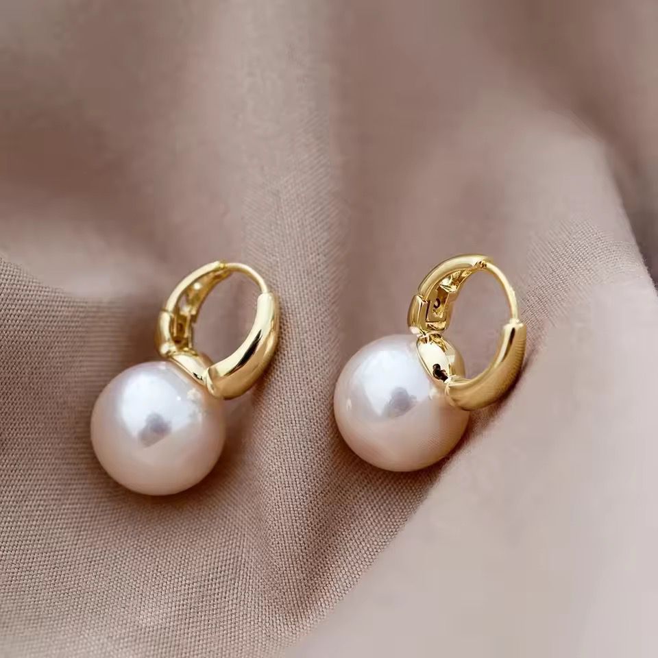Gold Hoop Pearl Drop Earrings (Close-up Detail) | The Colourful Aura