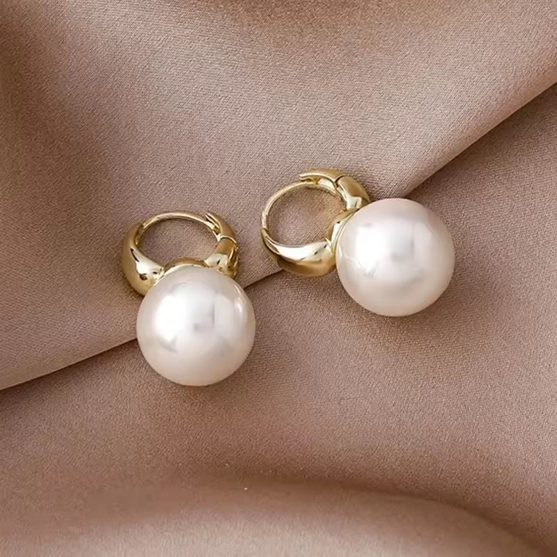 Gold Hoop Pearl Drop Earrings (Close-up Detail) | The Colourful Aura