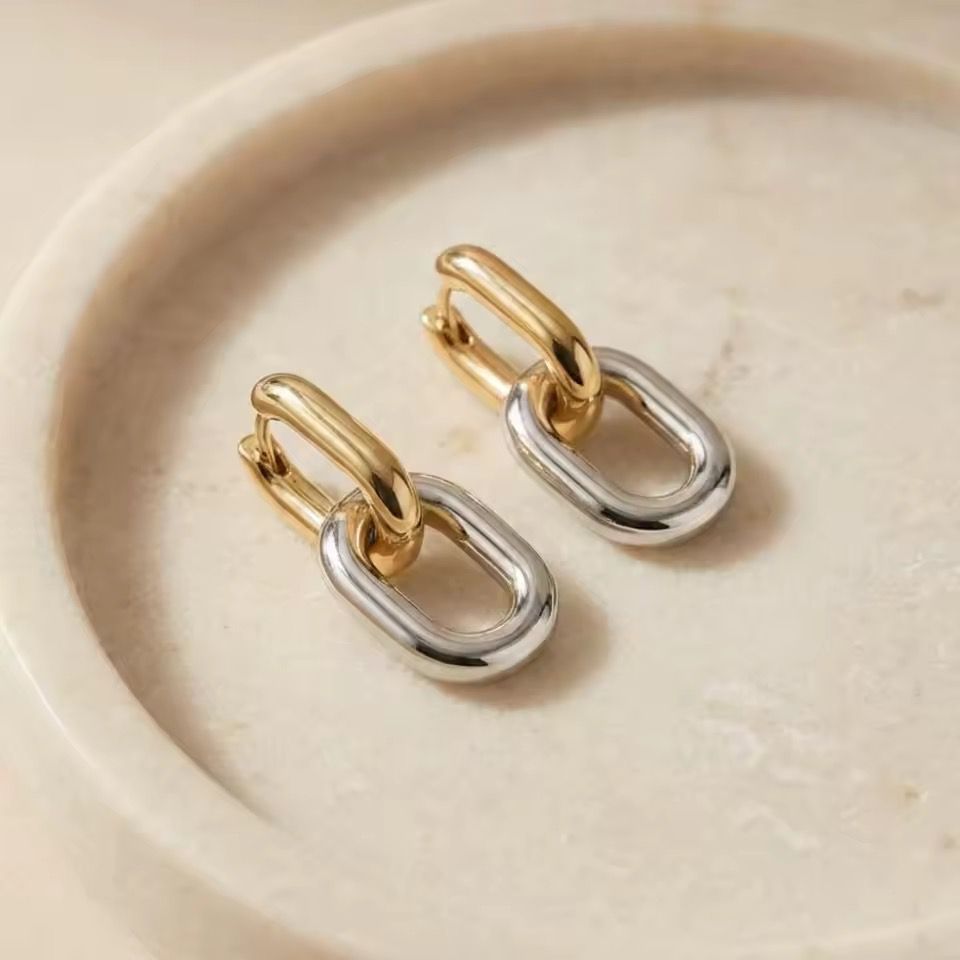 Two-Tone Chain Link Hoop Earrings (2-in-1 Design)