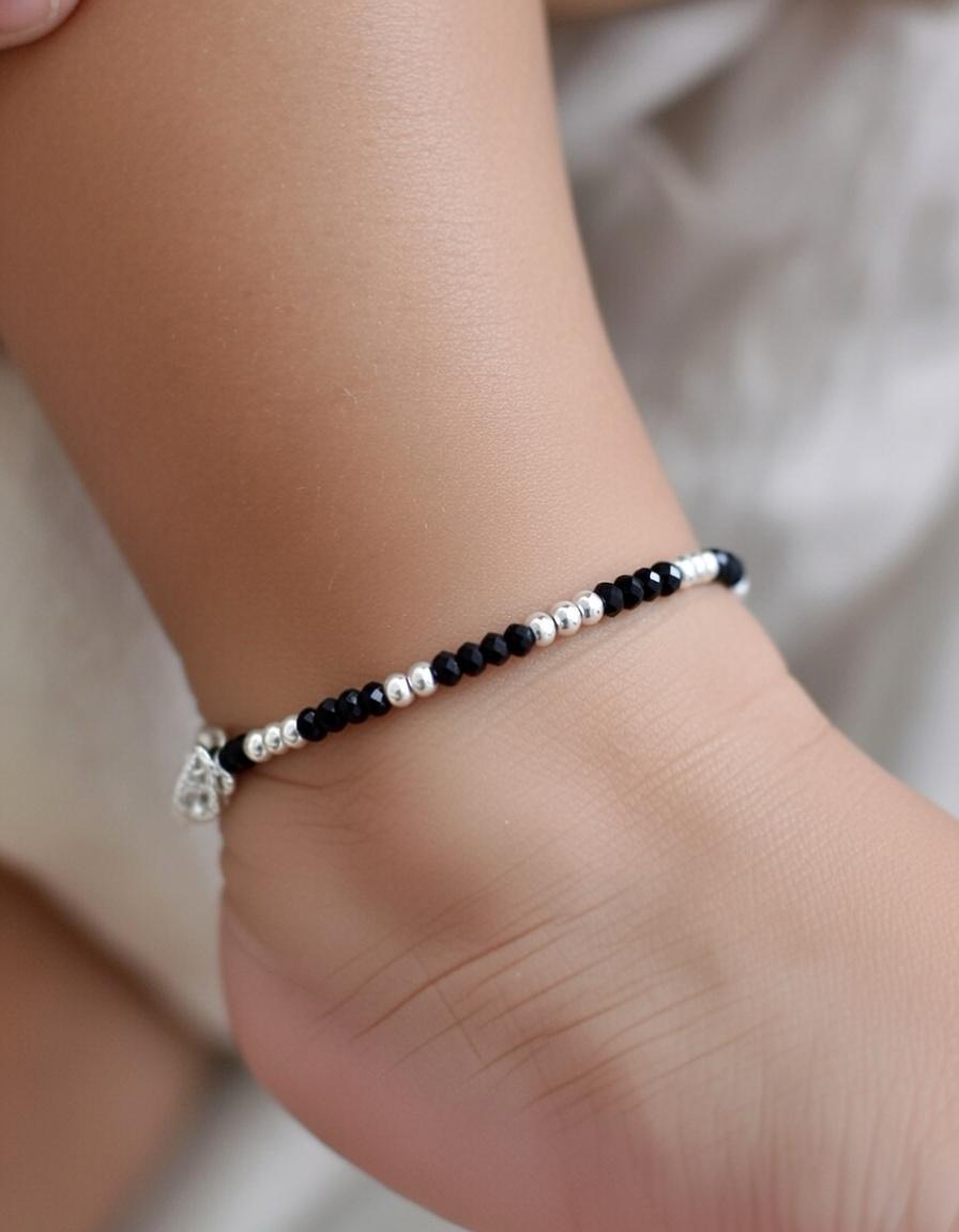Baby Nazaria Black Beaded Silver Bracelet/Anklet