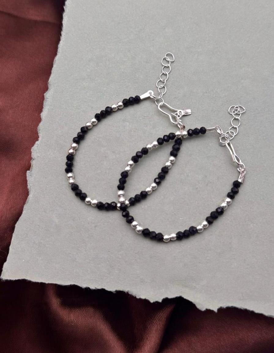 Baby Nazaria Black Beaded Silver Bracelet/Anklet