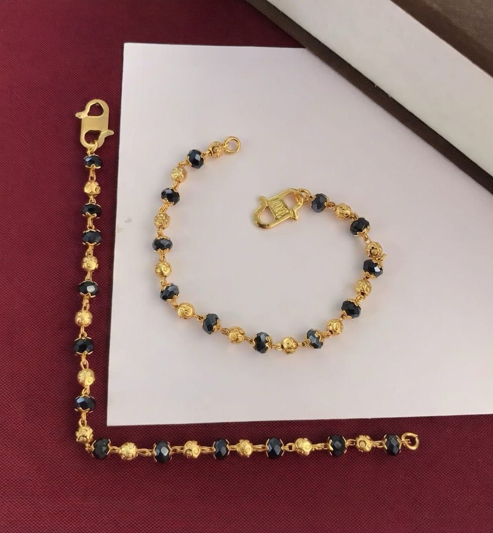 Gold & Black Beaded Baby Nazaria  Bracelet/Anklet