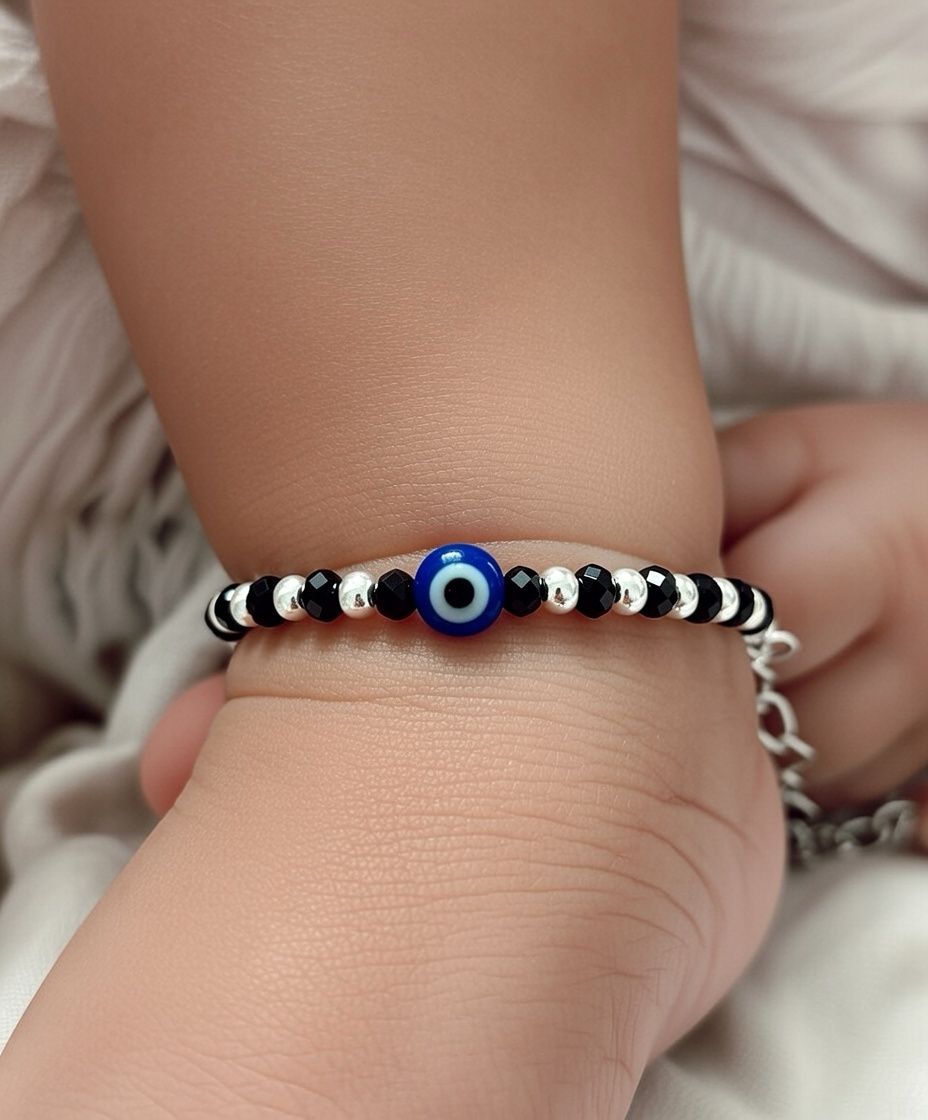 Baby Evil Eye Nazaria Black & Silver Bracelet/Anklet