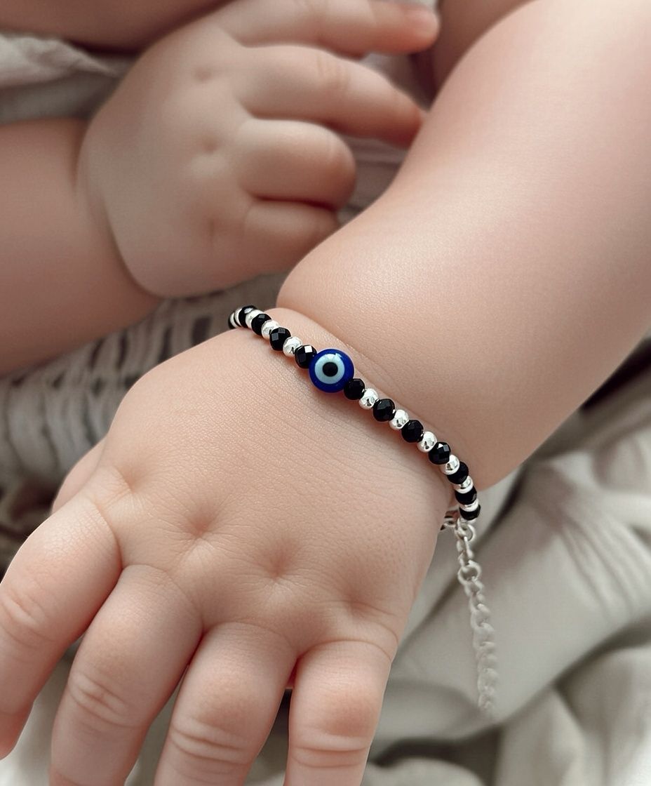 Baby Evil Eye Nazaria Black & Silver Bracelet/Anklet