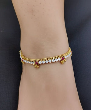Gold Plated Crystal Stone Dangle Charm Payal Anklet — Boho Jewellery UK | The Colourful Aura