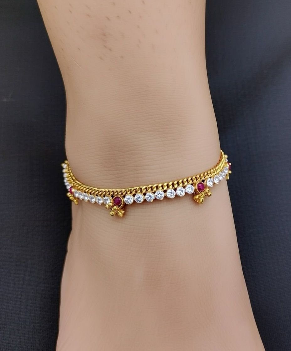 Gold Plated Crystal Stone Dangle Charm Payal Anklet — Boho Jewellery UK | The Colourful Aura