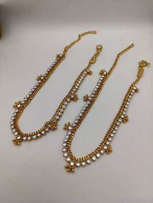 Gold Plated Crystal Braided Dangle Charm Anklet (Close-up Detail) | The Colourful Aura