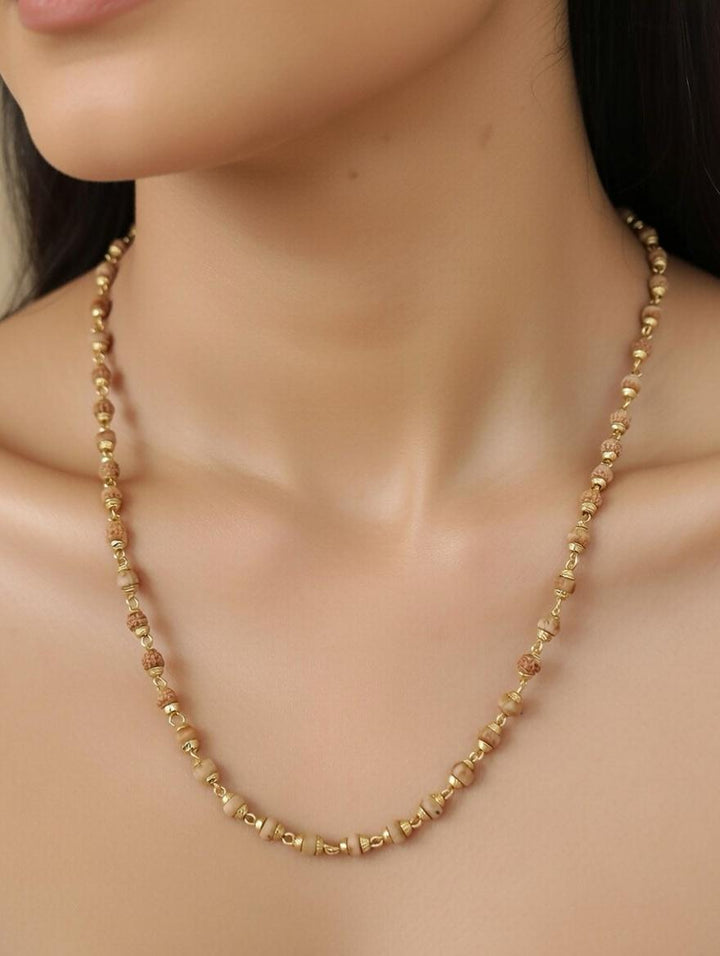 Gold Plated Tulsi Beaded Long Chain Necklace Mala