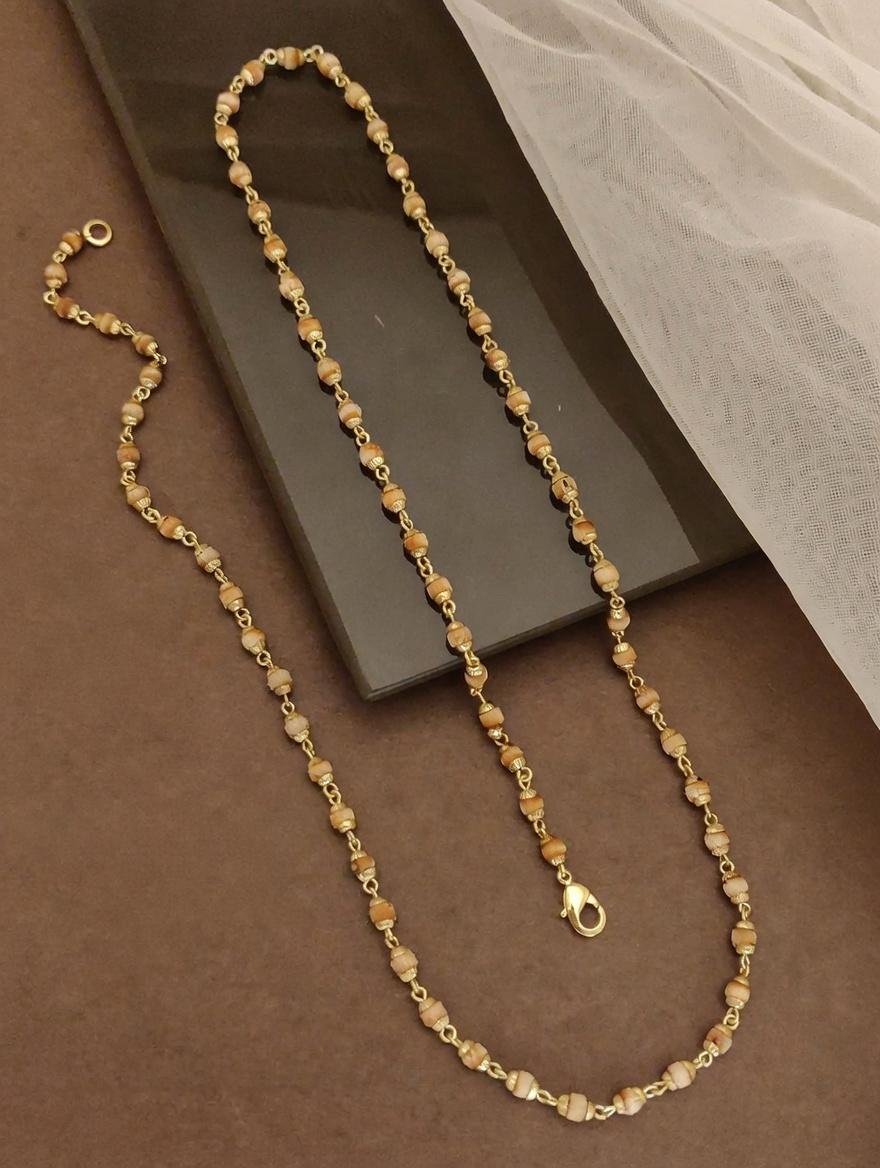 Gold Plated Tulsi Beaded Long Chain Necklace Mala