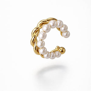 Gold Pearl Ear Cuff Climber Earring (Close-up Detail) | The Colourful Aura