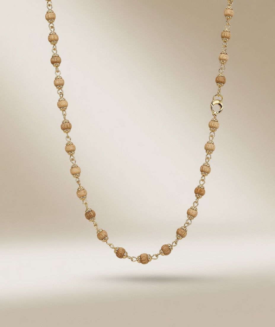 Gold Plated Tulsi Beaded Long Chain Necklace Mala — Boho Jewellery UK | The Colourful Aura