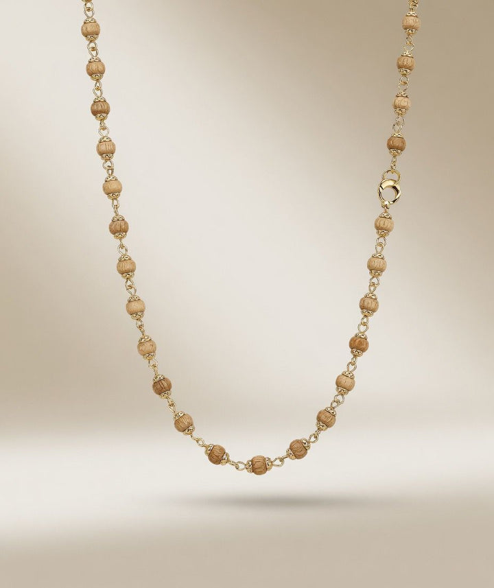 Gold Plated Tulsi Beaded Long Chain Necklace Mala — Boho Jewellery UK | The Colourful Aura