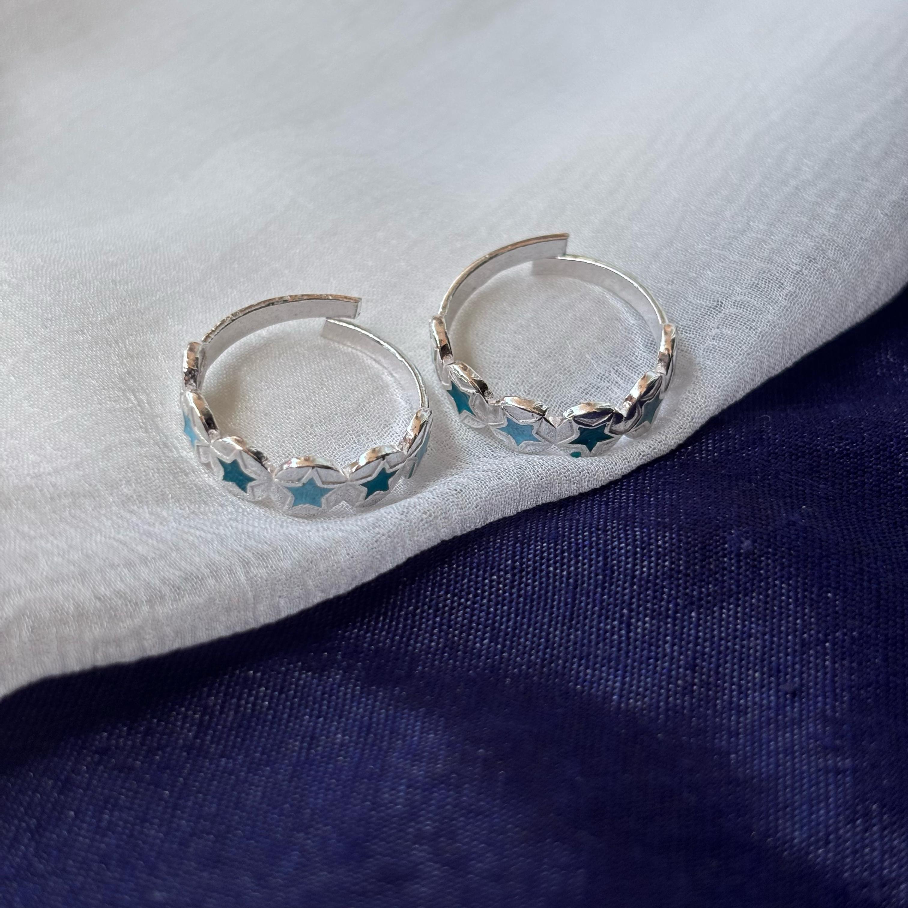 Pure Silver Blue Star Bohemian Indian Bichiya Slim Toe Ring