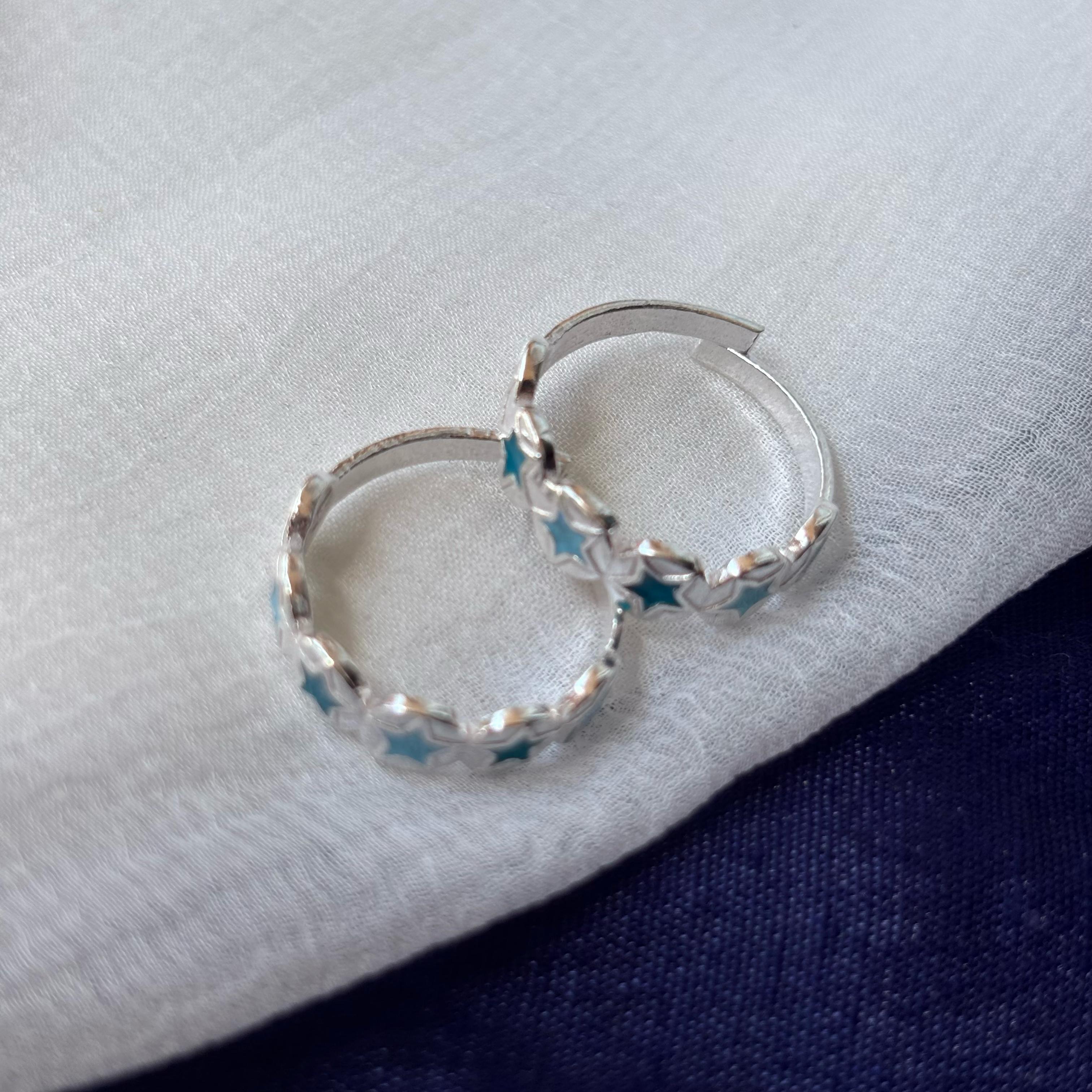 Pure Silver Blue Star Bohemian Indian Bichiya Slim Toe Ring