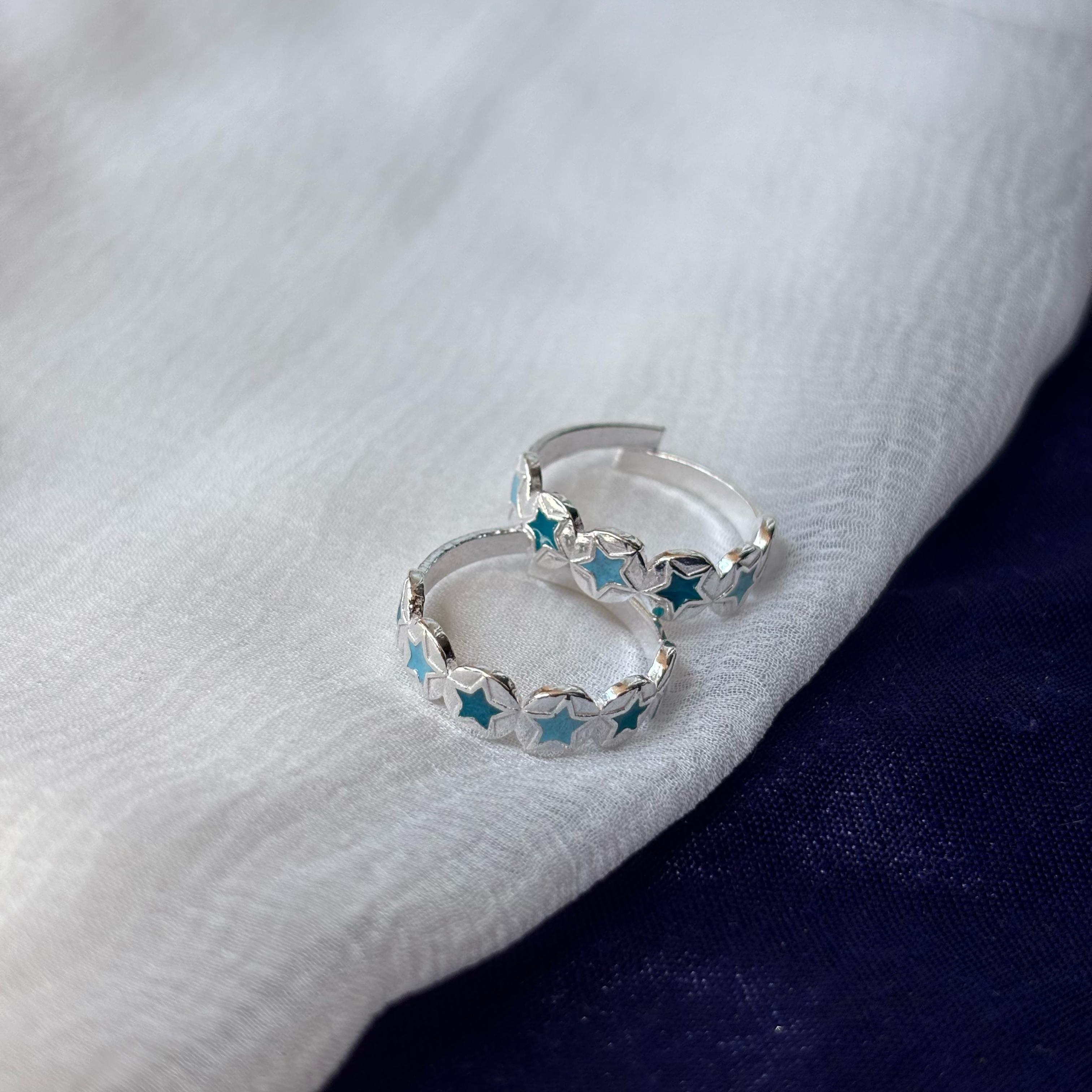 Pure Silver Blue Star Bohemian Indian Bichiya Slim Toe Ring