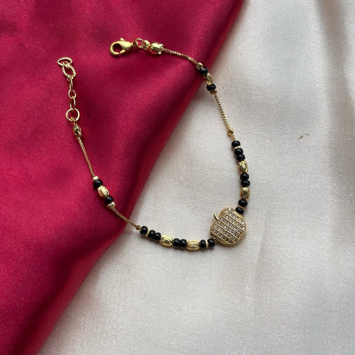 18k Gold plated Black Bead Nazar Charm bracelet