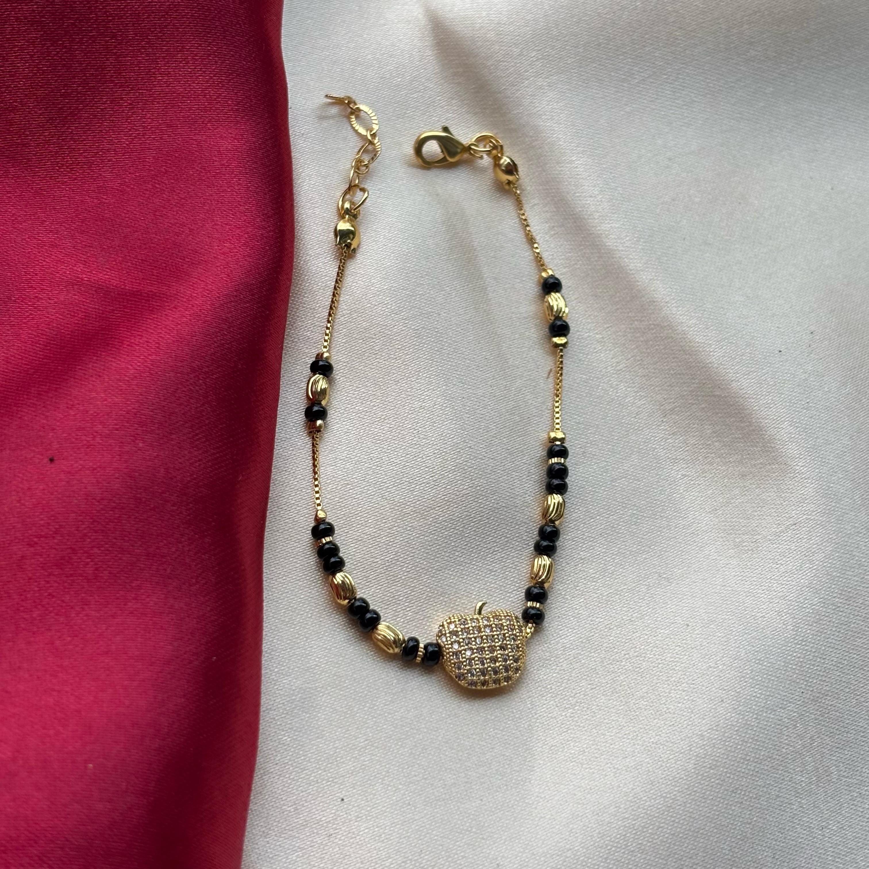 18k Gold plated Black Bead Nazar Charm bracelet