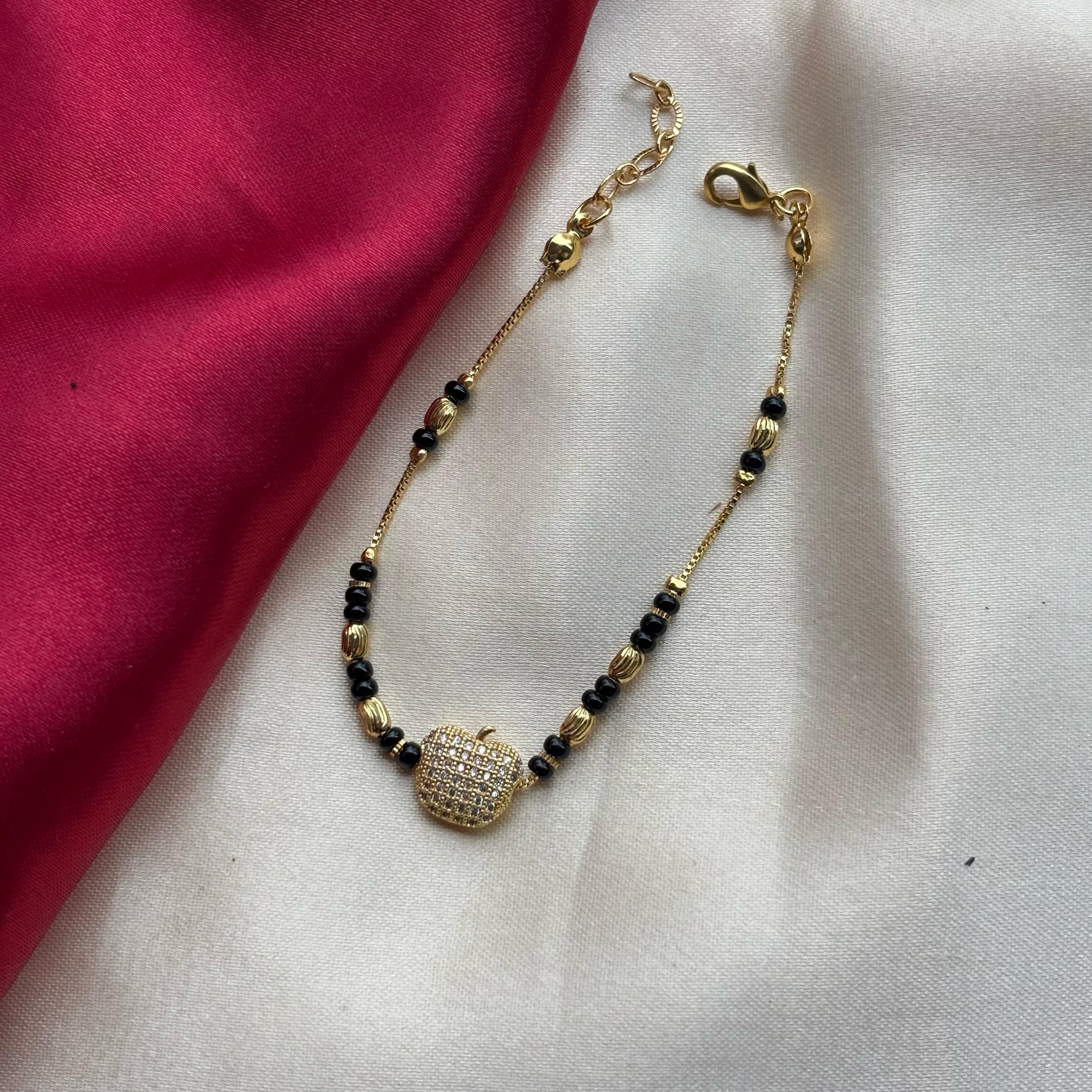 18k Gold plated Black Bead Nazar Charm bracelet