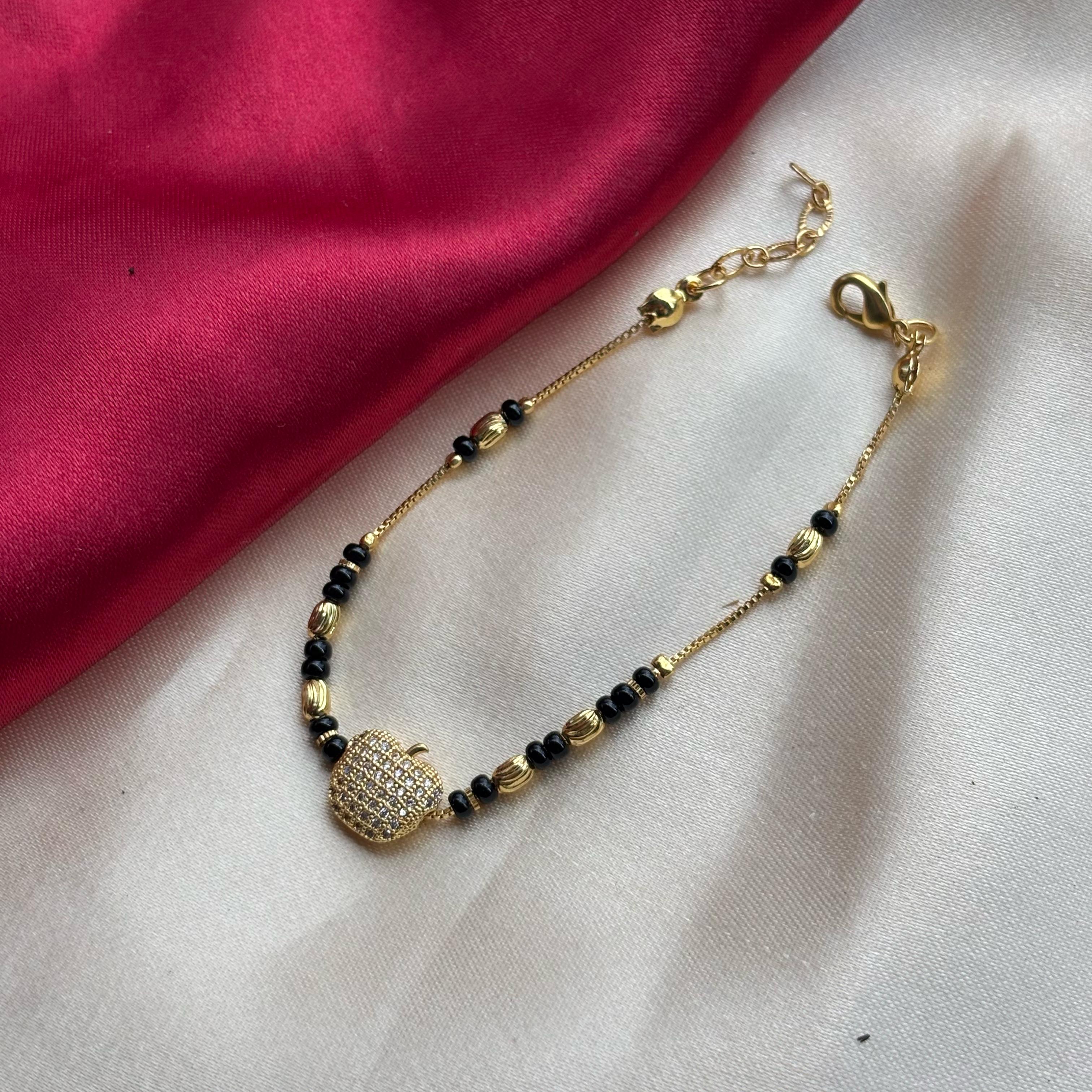 18k Gold plated Black Bead Nazar Charm bracelet