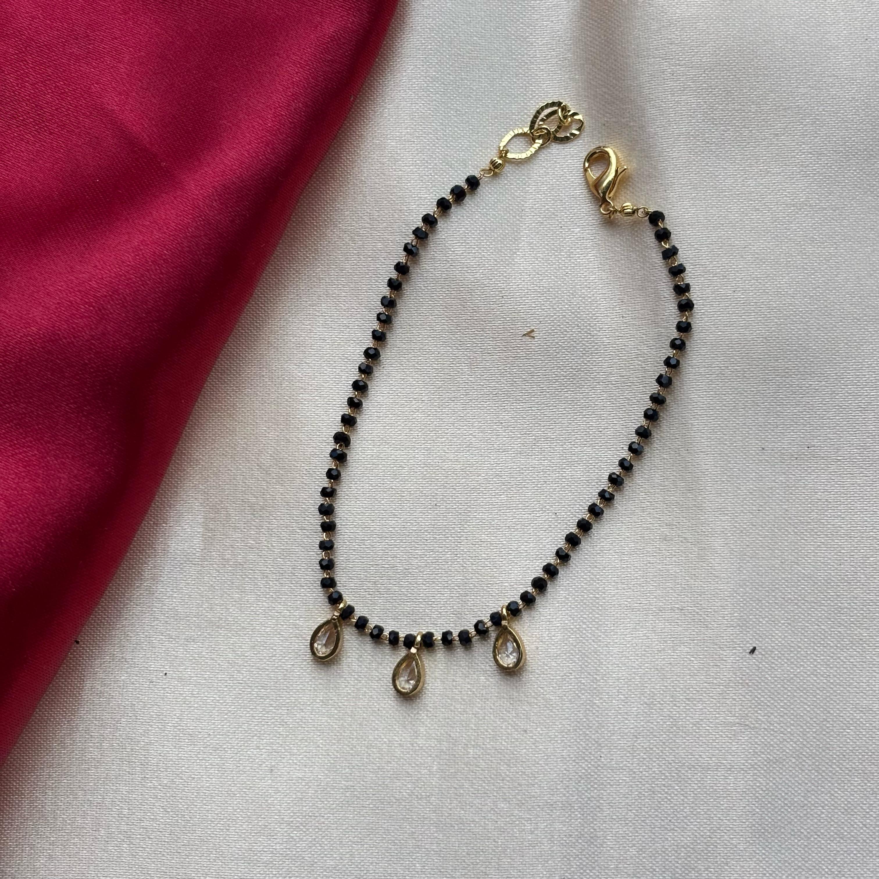 Elegant Black Beaded Nazar mangalsutra Dangle Zircon Bracelet