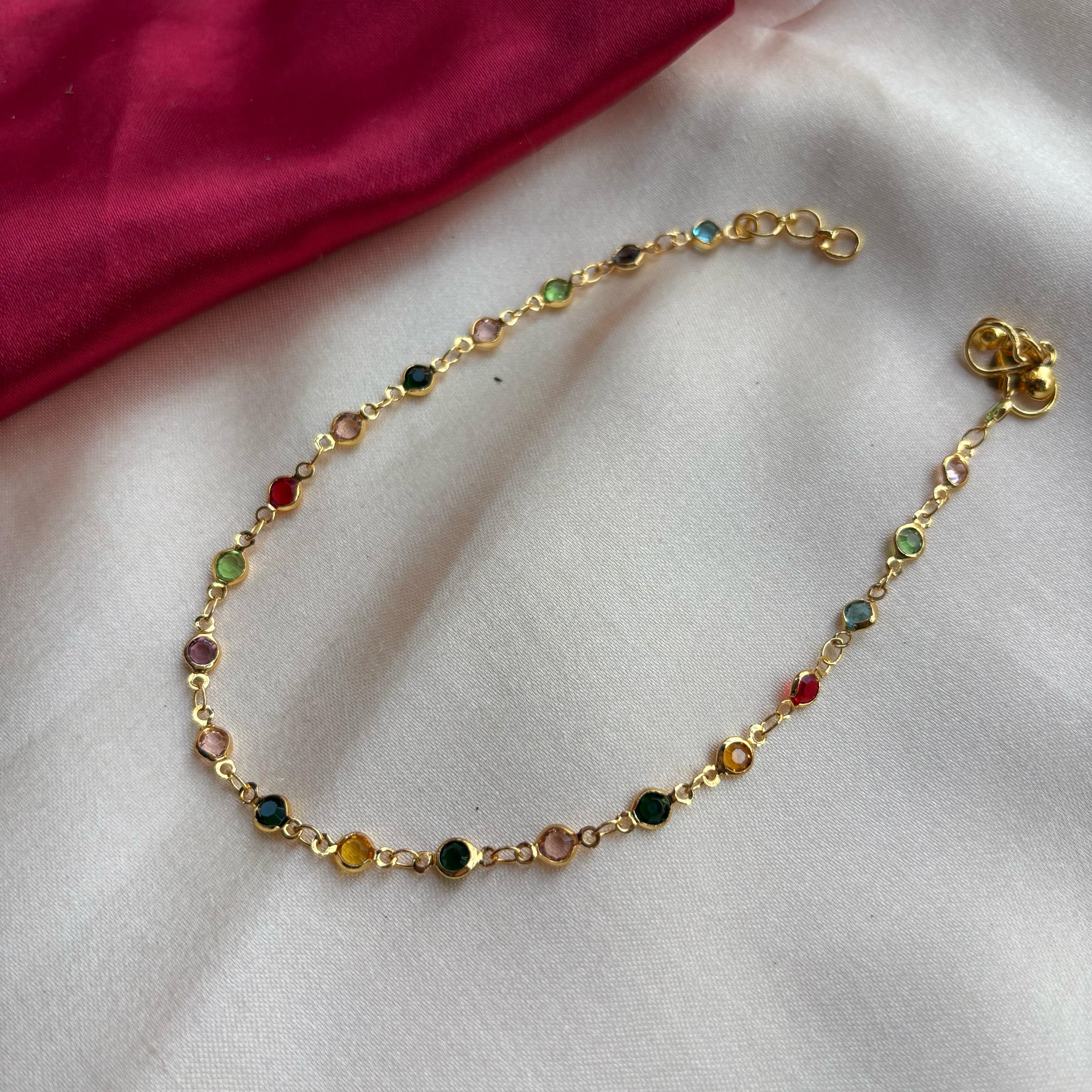 Golden Brass Rounds Multicolour Beads Foot Indian Payal Anklet