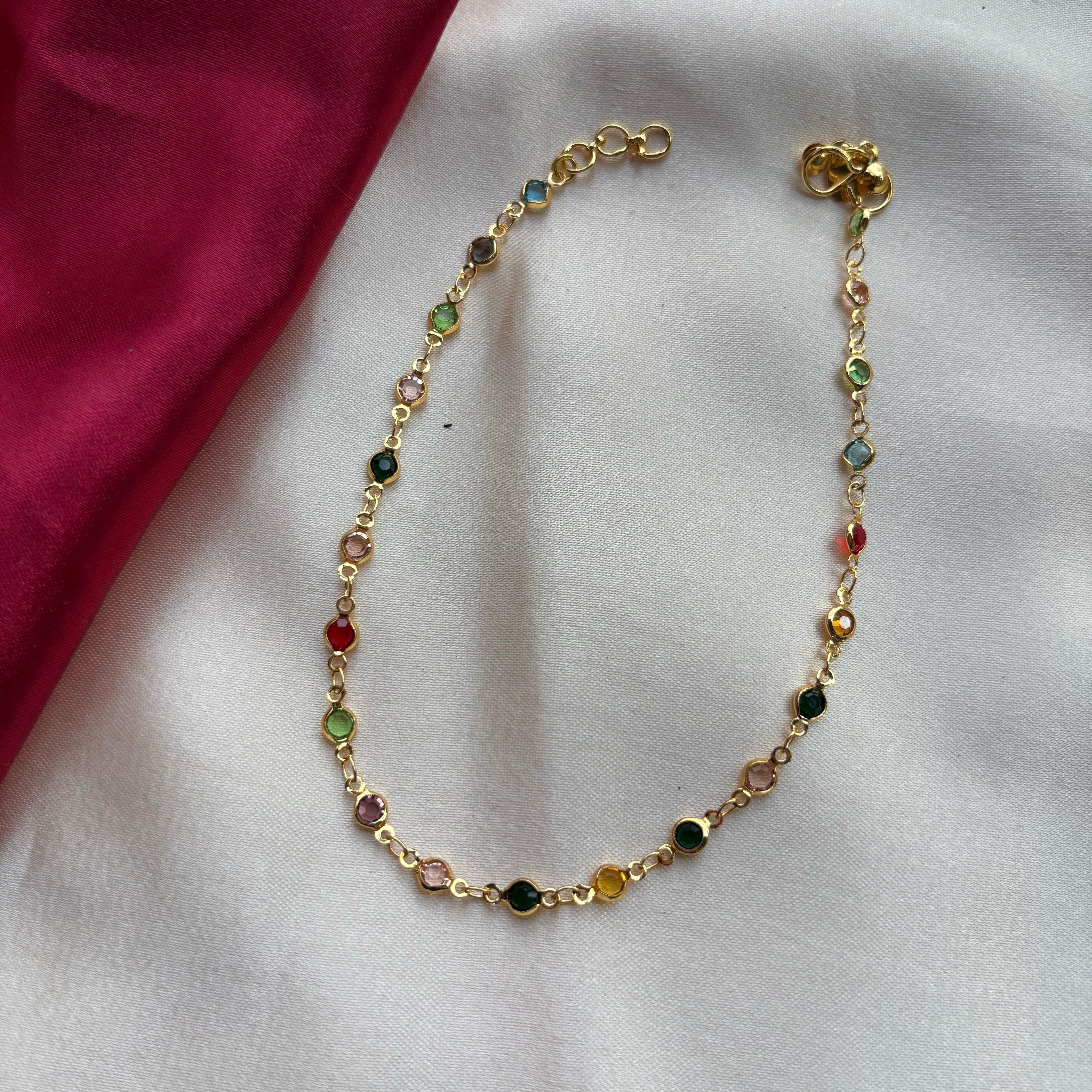 Golden Brass Rounds Multicolour Beads Foot Indian Payal Anklet