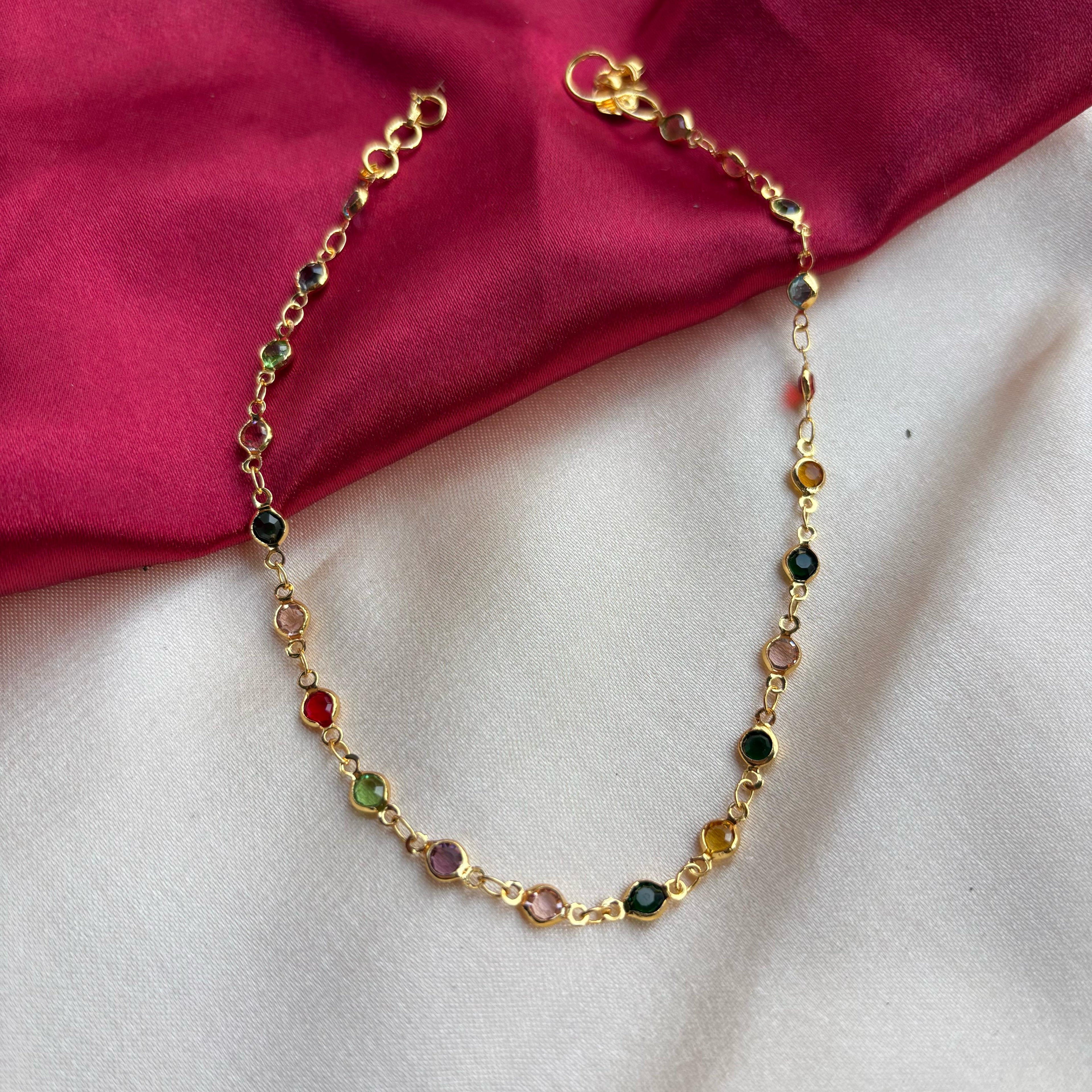 Golden Brass Rounds Multicolour Beads Foot Indian Payal Anklet