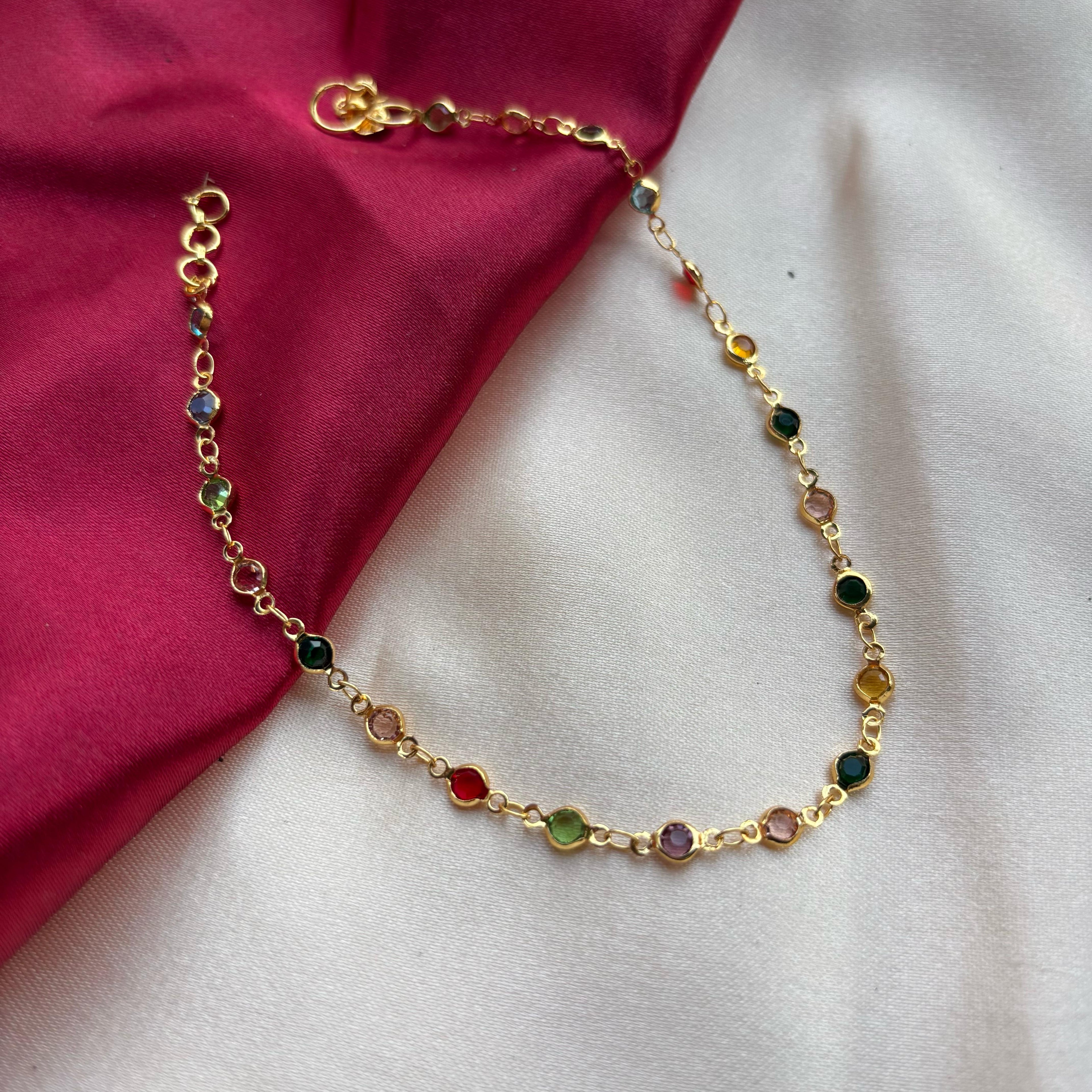 Golden Brass Rounds Multicolour Beads Foot Indian Payal Anklet