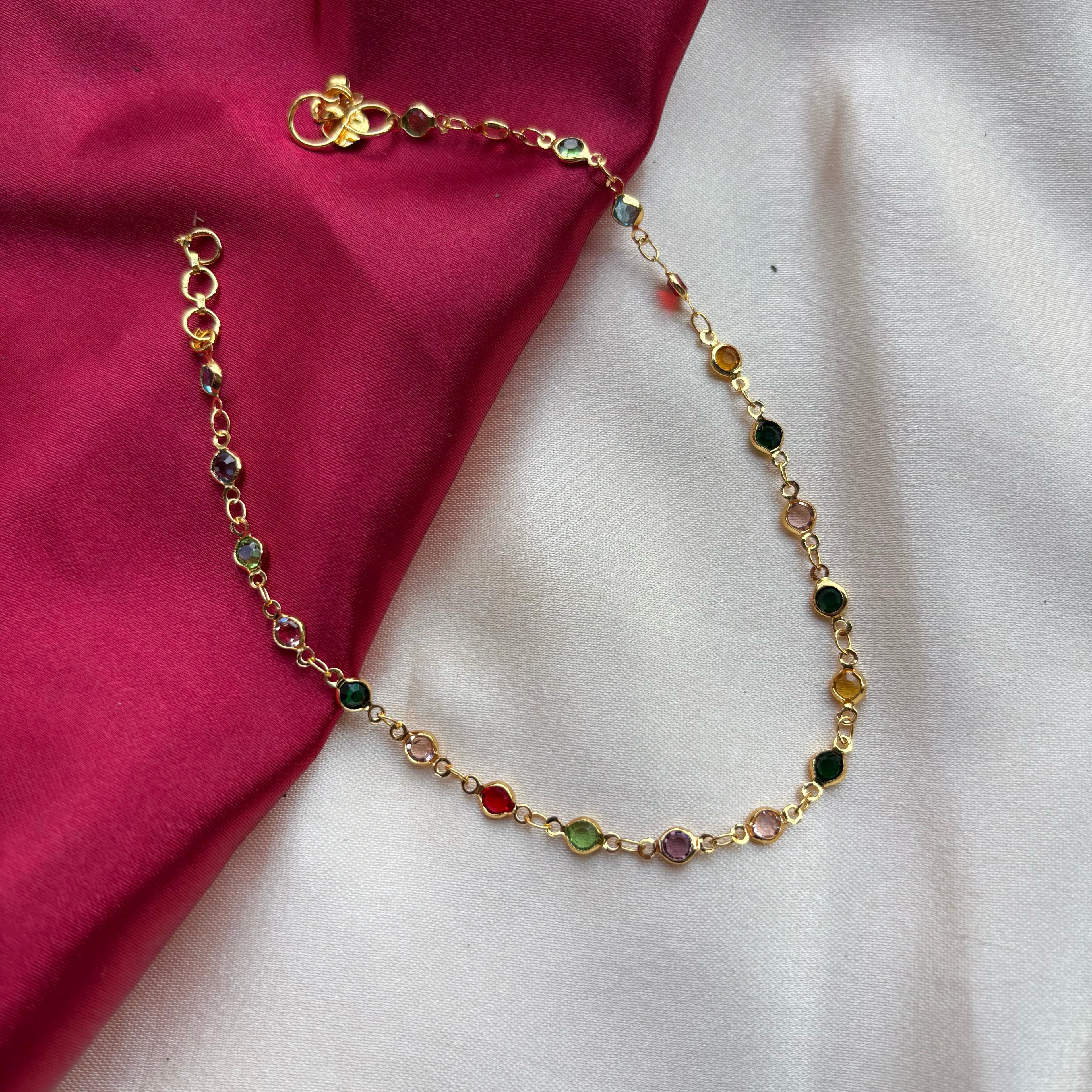 Golden Brass Rounds Multicolour Beads Foot Indian Payal Anklet