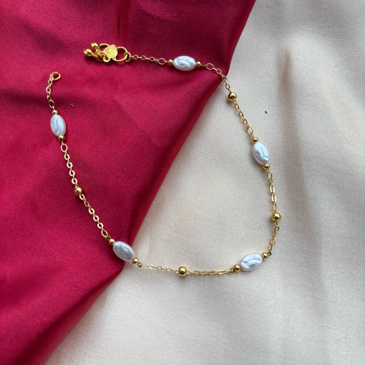 Golden Brass Rounds Pearl Beads Indian Payal Anklet