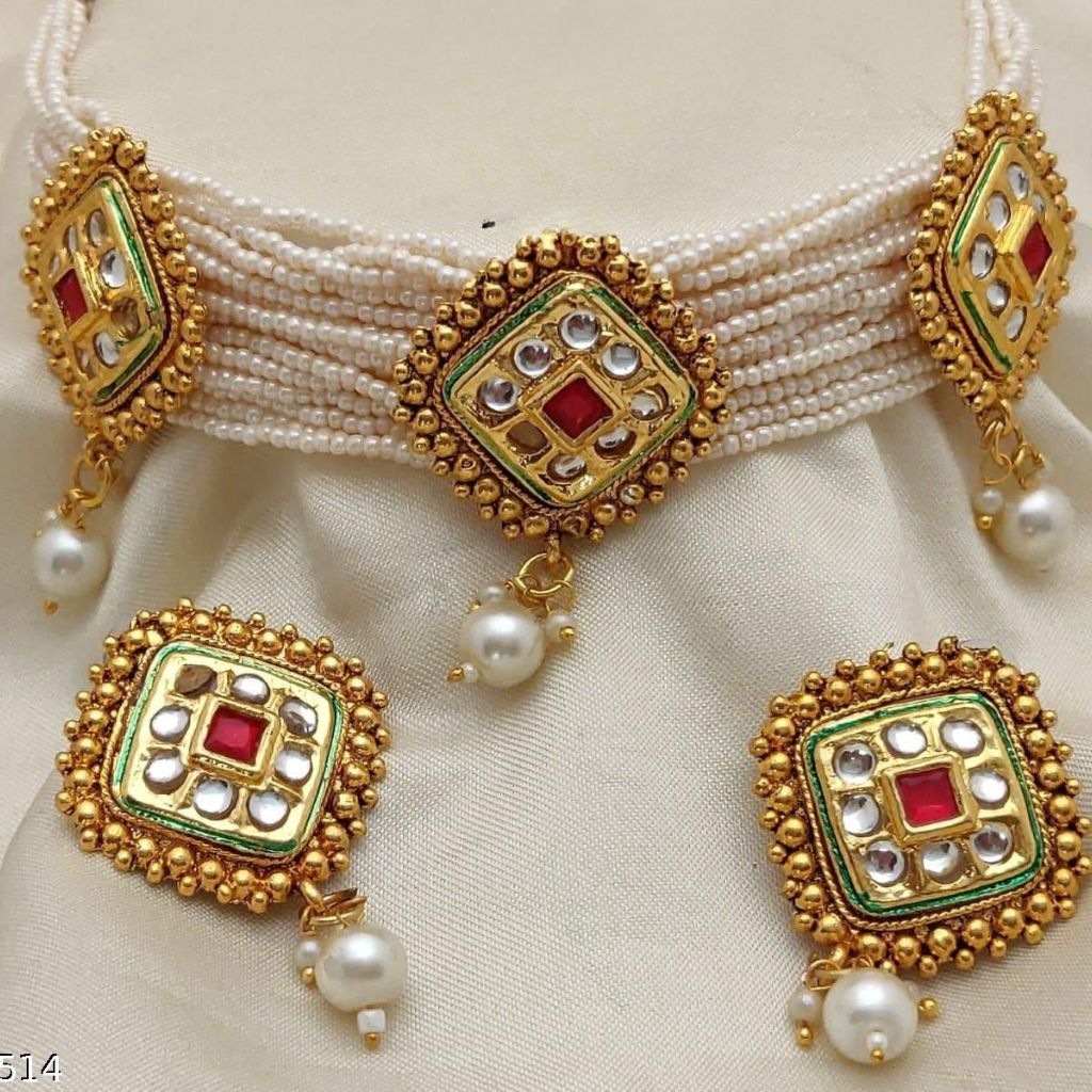 Traditional Ethnic Multi Strand White Pearl Dangle Diana Choker