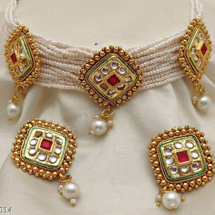 Traditional Ethnic Multi Strand White Pearl Dangle Diana Choker