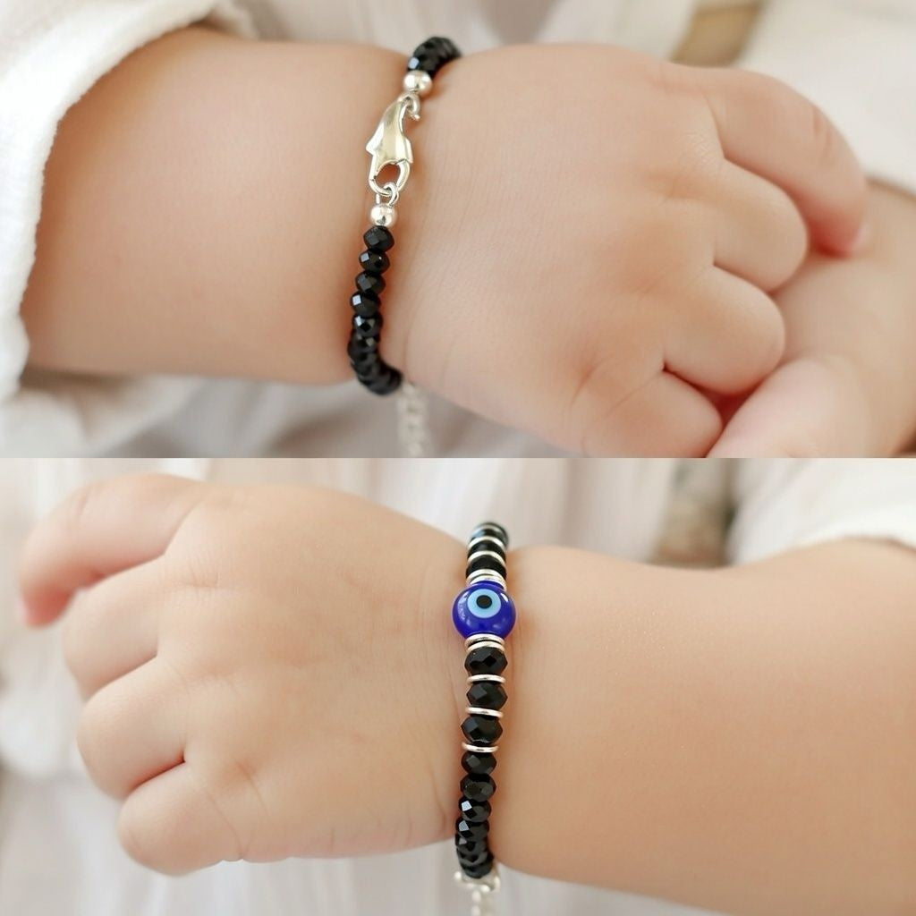 Black Beaded Evil Eye Silver Kids Nazaria Bracelet