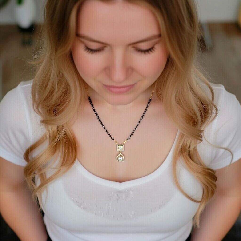 Elegant Twin-Pendant Gold Plated Zircon Mangalsutra Necklace — Boho Jewellery UK | The Colourful Aura