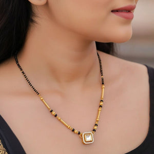 Square Solitaire Charm Black Beaded 18ct Gold Plated Mangalsutra Necklace — Boho Jewellery UK | The Colourful Aura