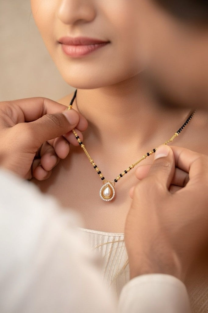 Oval Solitaire Charm Black Beaded 18ct Gold Plated Mangalsutra Necklace — Boho Jewellery UK | The Colourful Aura