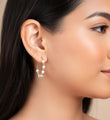 Gold White Beaded Dainty 30mm Bali Asian Indian Boho Summer Hoop Earring