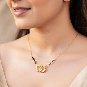 Delicate Twin Ring Dokiya Mangalsutra Necklace– Modern Symbolism (Close-up Detail) | The Colourful Aura